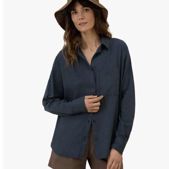 Pact Organic Cotton Shirt Women’s XL Blue Button Down Long Sleeve Pocket Casual - Picture 1 of 9